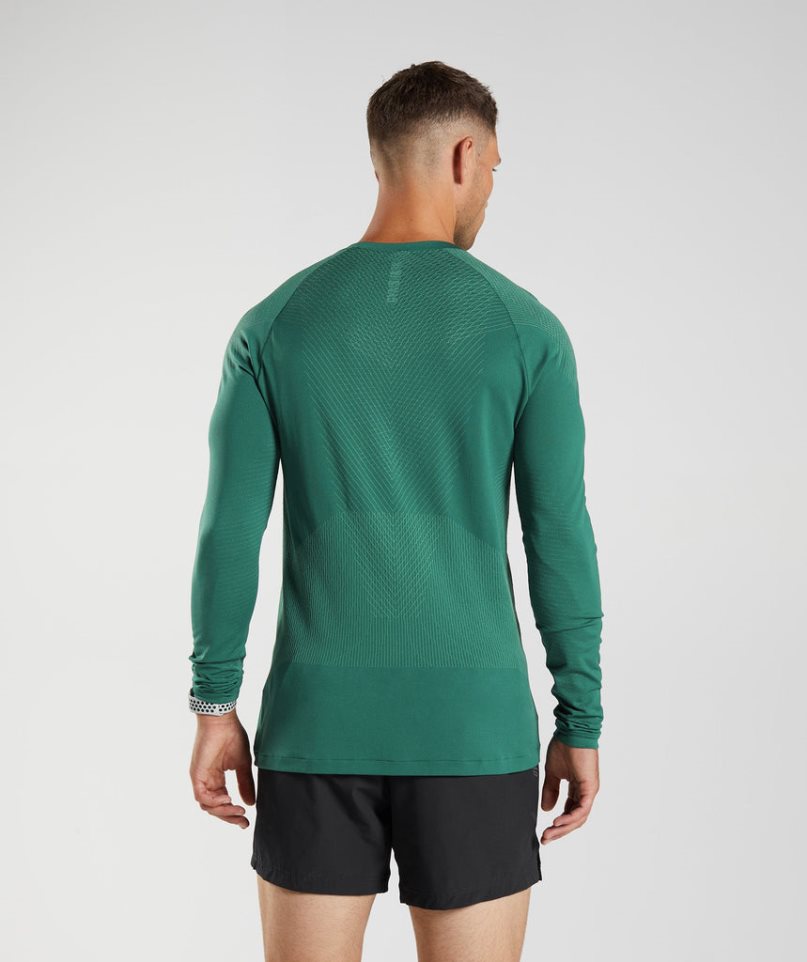 Men's Gymshark Apex Seamless Long Sleeve T-Shirts Green | CA DAN805